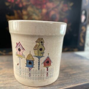 Shaker & Thangs birdhouse pottery crock vintage folk art primitive cottage decor